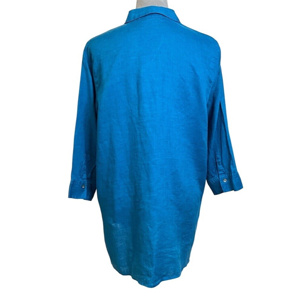 J. Jill 100% Linen Blue Tunic Top Womens M Breathable Beachy Summer Lightweight - Picture 6 of 11